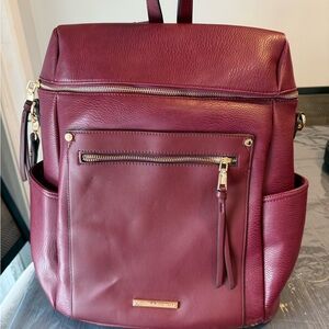 Poppy & Peonies Berry Commuter  Leather Backpack with Gold Hardware